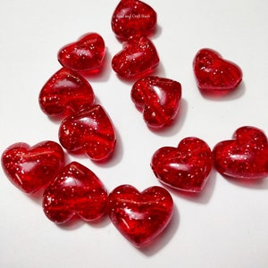 Large Glitter Heart, Red Heart, Beads, Heart Beads, Red Beads, Hair Beads, DIY, Gifts for