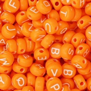 Orange Alphabet Beads, Letter Beads, Beads, DIY, Kid Crafts, Coin, Halloween