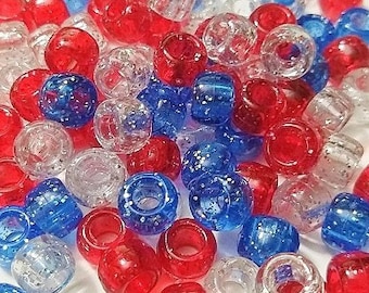 Patriotic Pony Beads, DIY, Kid Crafts, America, Military, Glitter Beads, Hair Beads, PB 20.1