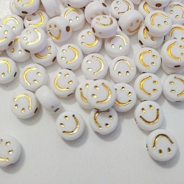 Gold Smile, Spacer Beads, Gold, Smile, Beads, DIY, Kid Crafts, 7mm, Face, Happy Face
