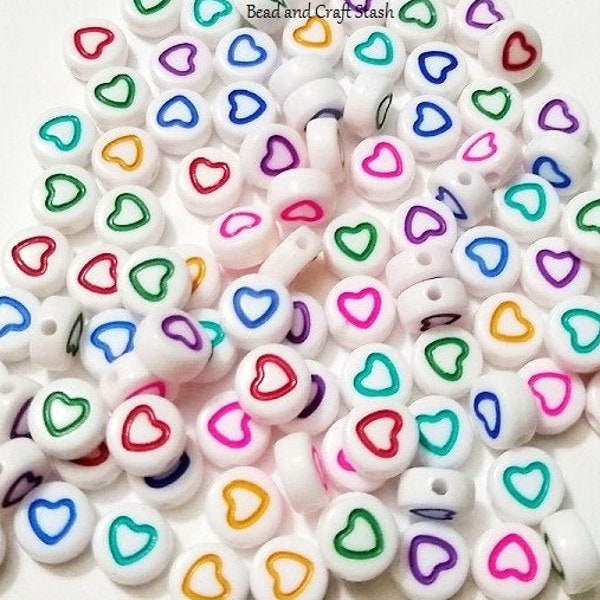 Hollow Heart Beads, 7mm Heart Beads, Heart Outline Bead, Kid Crafts, DIY, Beads