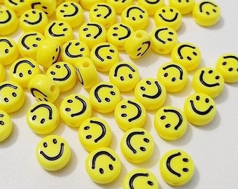 Happy Face Spacer Beads, Smile Beads, Emoji, DIY, Kid Crafts, Alphabet Beads