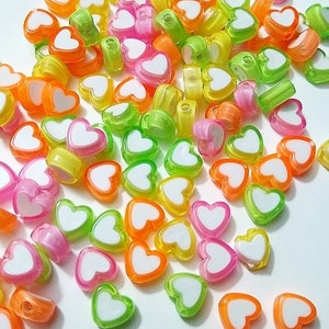 Neon Double Heart Resin Beads, Hearts, 8mm, Kid Crafts, DIY