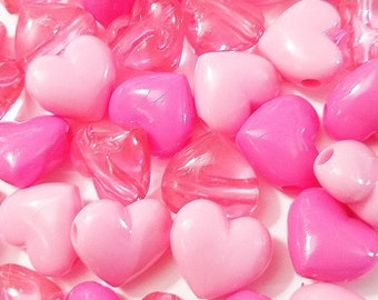 Large Pink Heart Mix, Valentines Day, Beads, Hearts, Kid Crafts, DIY