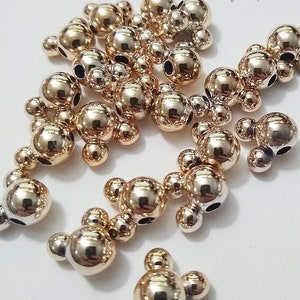 12mm GOLD Mouse Head Beads, Mickey, DIY, Kid Crafts, Acrylic Beads