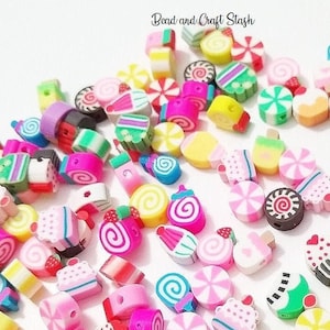 Candy Clay Beads, Candy Beads, Candy Slice Beads, Beads, Kid Crafts, Fimo, Polymer Clay, Fake Food