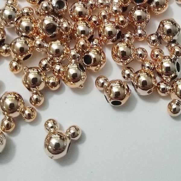 10mm Gold Mouse Beads, Mickey, DIY, Kid Crafts, Gold Beads, Hair Beads