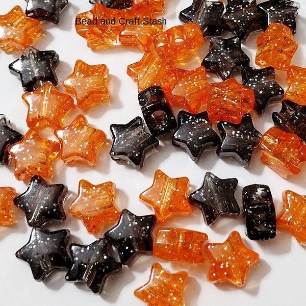 Halloween Beads, Glitter Stars, Orange and Black, Sparkle Beads, Star, Orange, Black, Halloween, Beard Beads, Hair Beads