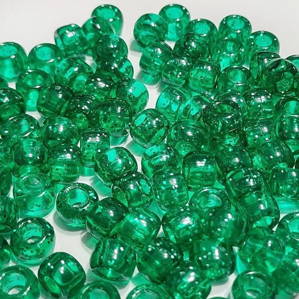 Emerald Glitter Beads, Pony Beads, Glitter Beads, Sparkle Beads, Green