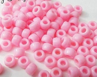 Baby Pink Pony Beads, Plastic Beads, Hair Beads, Loom Beads, DIY, Kid Crafts, Pink, Opaque, Gift For