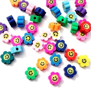 SMILE Polymer Clay Flower Beads, Polymer Clay, Flower, Smiles, Beads, DIY, Kid Crafts, Gifts For