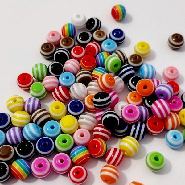 6mm Round Striped Beads, Multicolored, Beads, Striped Beads, Gift For, Military, Kid Crafts