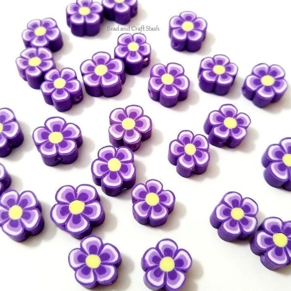 Flower Beads, Polymer Clay Beads, Flowers, Beads, Flower, DIY, Purple
