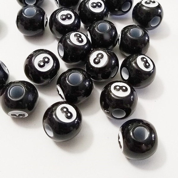 8ball Black Acrylic Beads, Beads, Acrylic Beads, 8 Ball, Pool, DIY, Round Beads