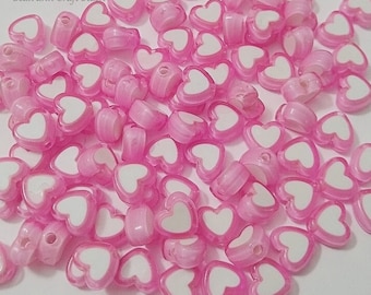 Pink Heart Beads, Double Heart Beads, Valentine Beads, DIY, Kid Crafts, Love