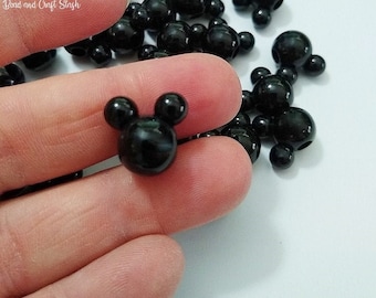 16mm Mouse Head Beads, Black Beads, Mickey, Beads, DIY, Kid Crafts, Black, Mouse