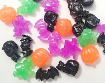 Halloween Bead Mix, Glow in the Dark, Witch, Cat, Bat, Pumpkin, Beads, Halloween, Hair Beads, Beard Beads, Gift For, Bats