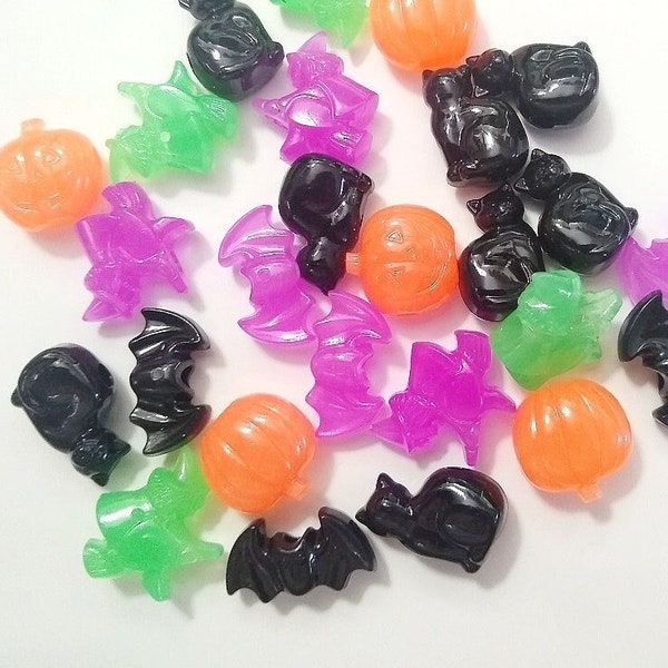 Halloween Bead Mix, Glow in the Dark, Witch, Cat, Bat, Pumpkin, Beads, Halloween, Hair Beads, Beard Beads, Gift For, Bats