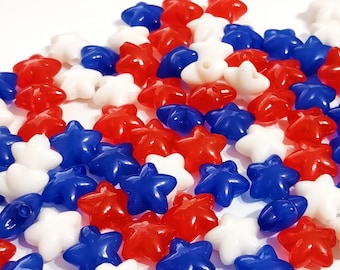 Perles étoiles patriotiques – 100 pièces, 10 mm – rouges, blanches et bleues