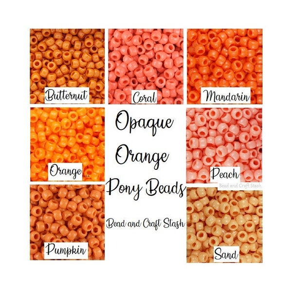 Orange Pony Beads, Opaque Orange Beads, Butternut, Coral, Orange, Peach, Pumpkin, Sand, Opaque, DIY, Hair Beads