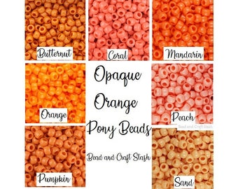 Orange Pony Beads, Opaque Orange Beads, Butternut, Coral, Orange, Peach, Pumpkin, Sand, Opaque, DIY, Hair Beads
