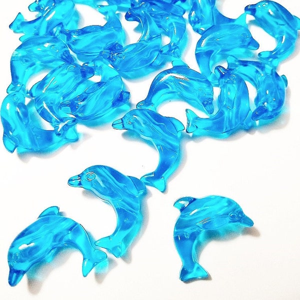 Dolphin Beads, Transparent Blue, Sea Life, Beads, Acrylic Beads