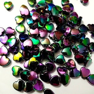 Dark Iridescent Heart Beads. Beads, Kid Crafts, Beads, AB beads, Aurora Borealis afbeelding 1