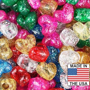 Random Glitter Heart Mix Pony Beads, Random, Glitter, Sparkle, Heart, Beads, Red, Green, Orange, Yellow, Blue, Gold