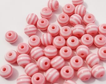 6mm Light Pink, Gumball Beads, Round Beads, Striped Beads, Gift For