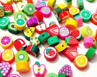 Fruit Clay Beads, Fruit Fimo Beads, Assorted Fruit Beads, Fruit Slice Beads, Polymer Clay, Fruit, Beads, Kid Crafts
