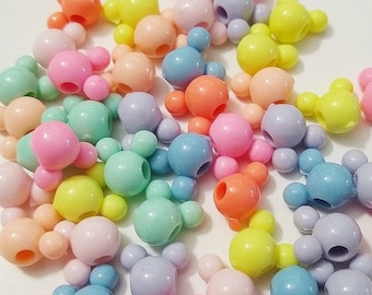 10mm Pastel Mouse Head Beads, Beads, Mickey, Pastel, Acrylic Beads, Hair Beads