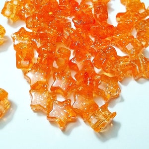 Orange Glitter Star Beads, Beads, Orange, Glitter, Stars, DIY, Gifts