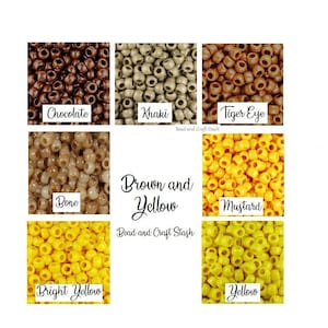 Brown Beads, Yellow Beads, Pony Beads, Chocolate Khaki Tiger Eye Bone Mustard Yellow Bright Yellow, Opaque
