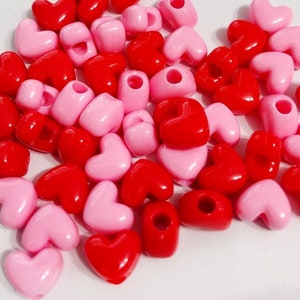 Heart Beads, Valentine Mix, Pink and Red, Hearts, Beads, DIY
