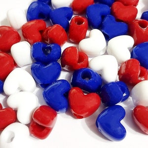 Patriotic Heart Beads, Hearts, Stars and Stripes, Red, Blue, White, Hair Beads