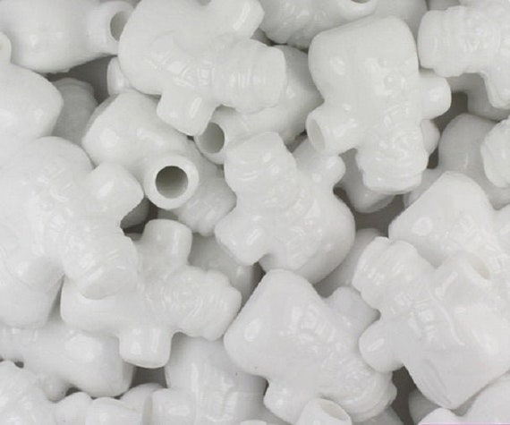 White Snowman Pony Beads, Christmas Beads, Plastic Beads