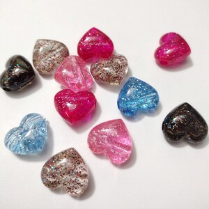 Large Glitter Heart Mix, Heart, Beads, Glitter, Heart Beads, Hair Beads, Gifts for