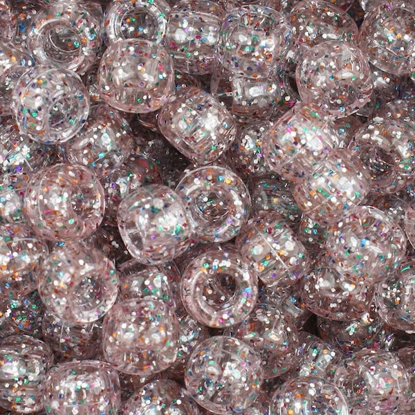 Rainbow Glitter Beads, Pony Beads, Kid Crafts, DIY, Beads, Transparent, Glitter, Rainbow, Gift For, 9mm, Hair Beads