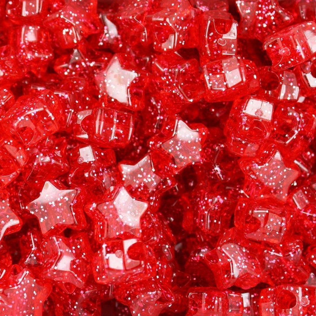 Red Star Glitter Beads Glitter Beads Pony Beads Beads Etsy