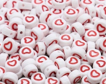 7mm Red Heart Beads, beads, kid crafts