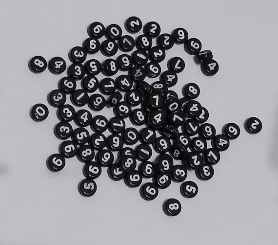 7mm Number Beads, 7mm Black and White Beads, Round Letter Beads, Numbers