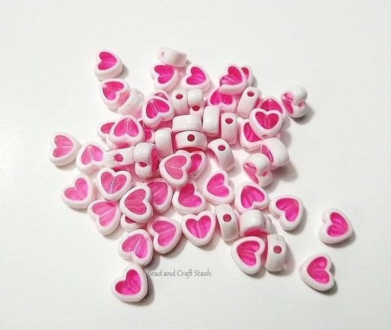 Pink Heart Beads, Double Heart Beads, Valentine Beads, DIY, Kid Crafts,  Love 