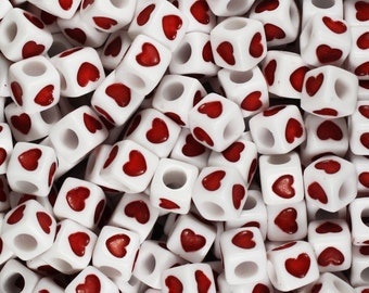 Red Heart Cubed Beads, 7mm Beads