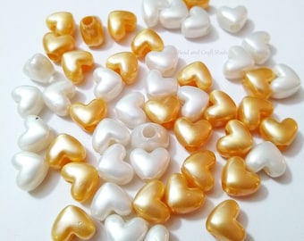 Gold & Pearl Heart Beads, Formal, Gold Hearts, Gold, Bridal, Heart, Beads, DIY, Gift For