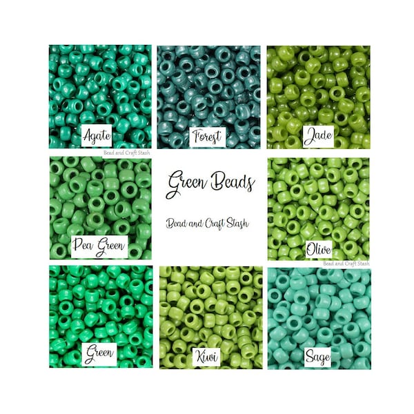 Green Pony Beads, Shades of Green Beads, Green, Pony Bead, Hair Beads, Opaque, Gift For, DIY, Kid Crafts