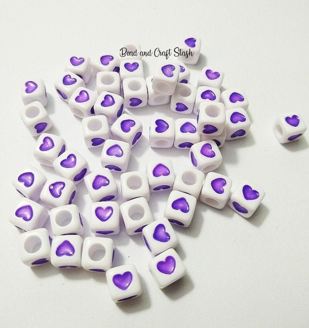 Purple Heart Cube Beads, DIY, Kid Crafts, Purple, Heart, Hair Beads