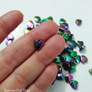 Dark Iridescent Heart Beads. Beads, Kid Crafts, Beads, AB beads, Aurora Borealis afbeelding 2