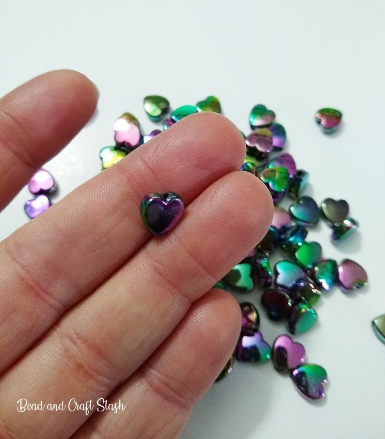Dark Iridescent Heart Beads. Beads, Kid Crafts, Beads, AB beads, Aurora Borealis afbeelding 2