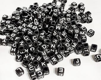 CUBE Perles lettres, Lettres alphabet, Perles, Loisirs créatifs pour enfants, Blanc, Noir, Cadeau pour