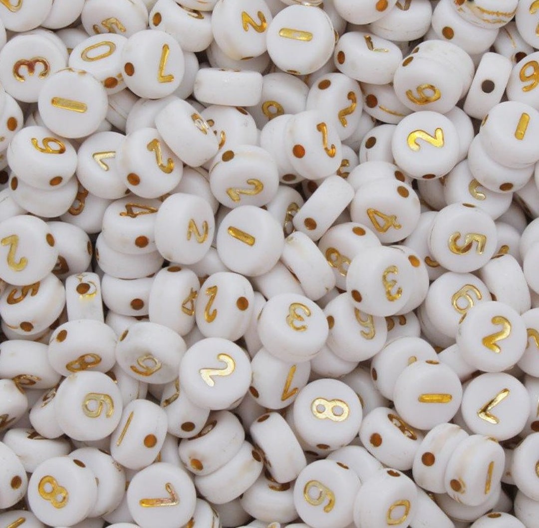 Gold NUMBER Beads, DIY, Kid Crafts, White Beads - Etsy